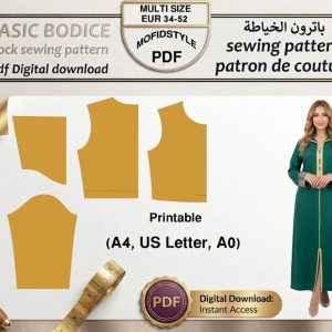 باترون الكورساج الأساسي للجلابة والعباية PDF (مقاسات 34-52) - للتحميل الرقمي فقط